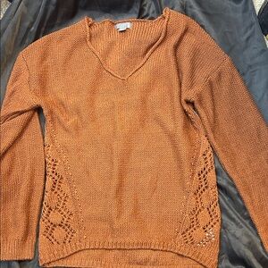 Cake Women's Tan V-Neck Sweater with Lace Accents